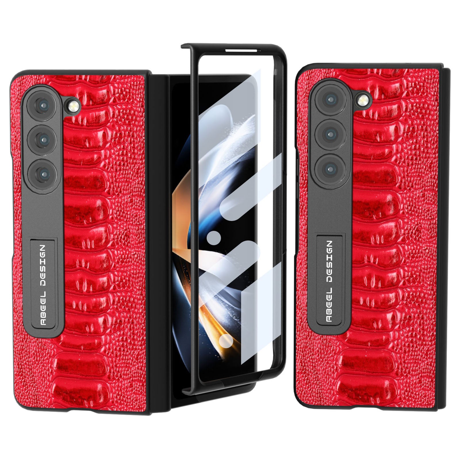 ABEEL For Samsung Galaxy Z Fold5 5G Genuine Cow Leather PC Phone Case Crocodile Texture Kickstand Protective Cover with Front Screen Film ABEEL For Samsung Galaxy Z Fold5 5G Genuine Cow Leather PC Phone Case Crocodile Texture Kickstand Protective Cover with Front Screen Film